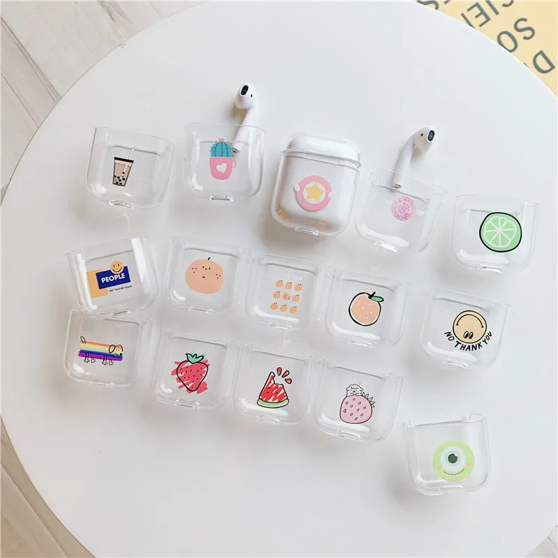 Чехол для Airpods с милым рисунком, Прозрачные Жесткие чехлы для AirPods, защитный чехол с мультяшным рисунком, Bluetooth, беспроводной чехол для наушников
