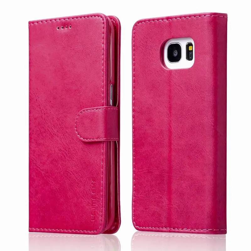 Rose red Кожаный чехол-книжка для samsung Galaxy S7 Edge, чехол для samsung S7 Edge, Роскошный кошелек, Магнитный чехол-книжка для мобильного телефона, чехол для samsung S 7 - Цвет: Rose red