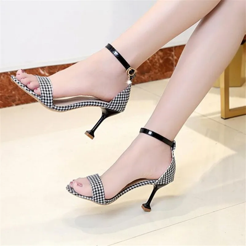 2019 Summer New Buckle with Open Toe Stiletto Sandals Women's Fashion High Heels | Обувь