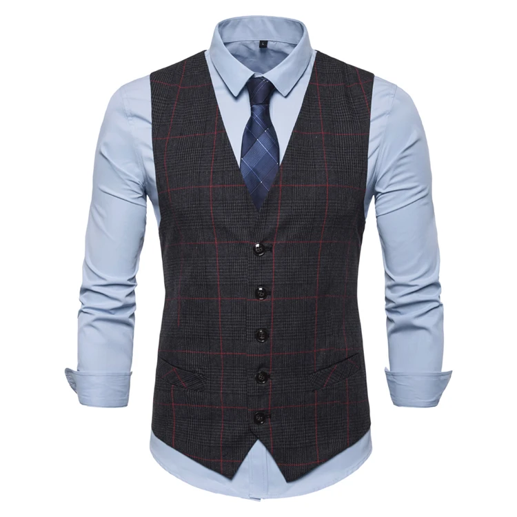 Модный костюм, жилет, мужской деловой жилет, Colete Masculino, жилет в елочку, для фитнеса, без рукавов, пиджак, свадебный жилет, мужской, XXXL - Цвет: Dark Gray
