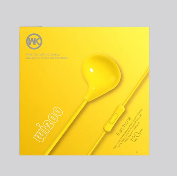 yellow with box Оригинальные наушники remax WK 200, проводная гарнитура с шумоподавлением, модные наушники-вкладыши для iPhone, Xiaomi, мобильного телефона, PS4 - Цвет: yellow with box