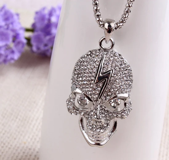 Череп серебряного цвета длинные ожерелья и подвески стимпанк хрустальные