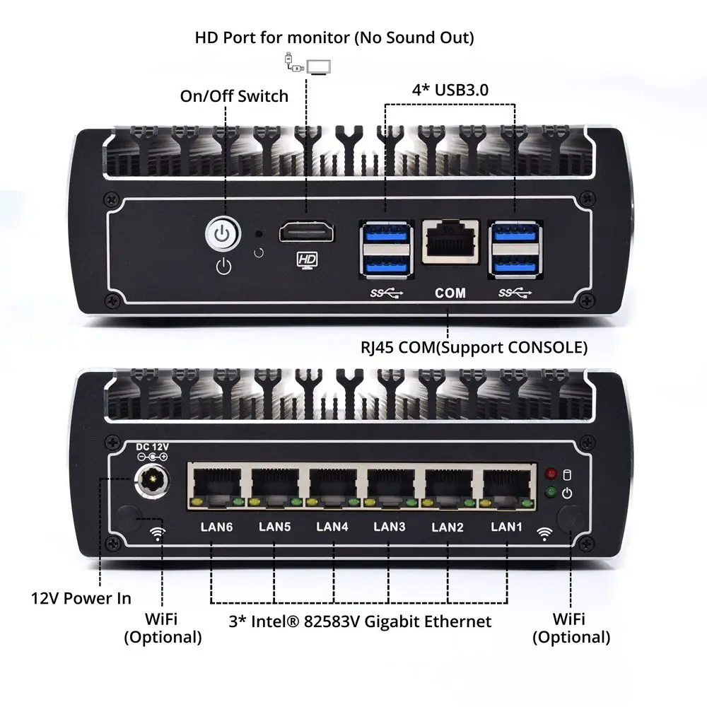 Без вентилятора Мини-ПК Оконные рамы 10 Intel Core i3 7100u 2 DDR4 так DIMM [6 82583 В Gigabit Ethernet] pfsense