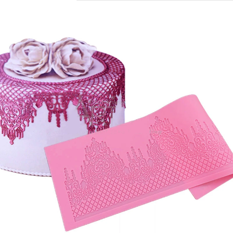 

Curtain Cake Large Lace Mat Crown Retro Lace Silicone mold Sugar Lace Pad Cake Brim Decoration Mold DIY Tool cake wrapper