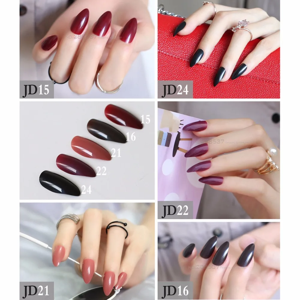 Новые Накладные Короткие Розовые, телесные, красные, коричневые, синие, с острым носком, на шпильке, накладные ногти, полное покрытие, чистый цвет, яркие, фиолетовые, хаки, белые