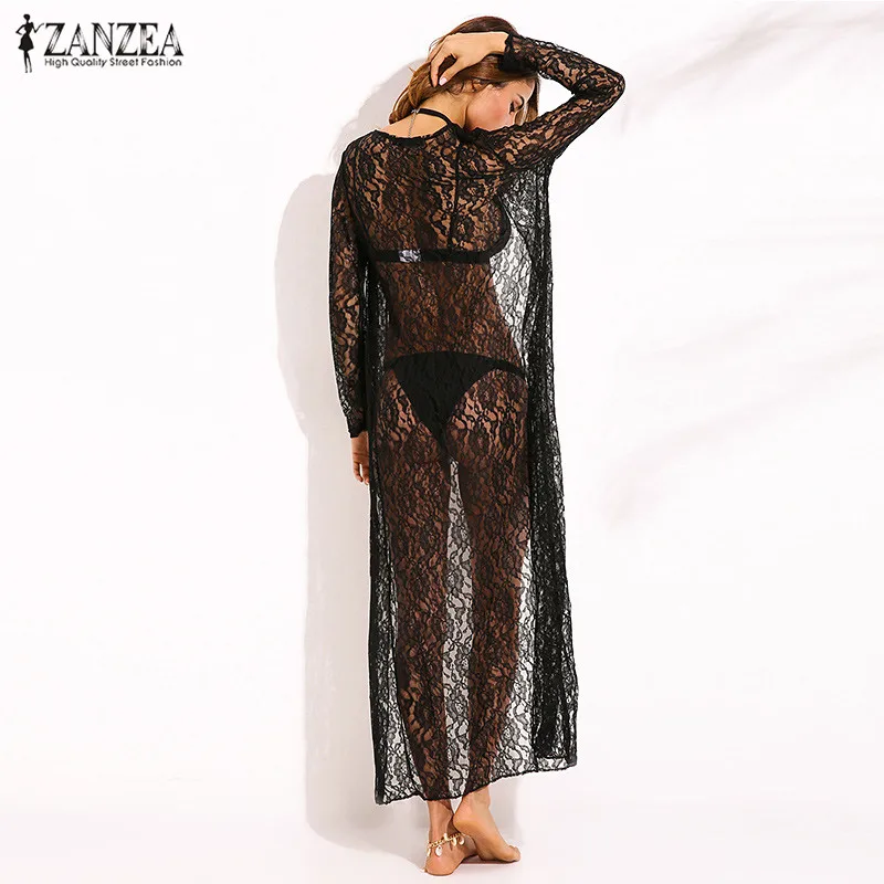 ZANZEA мода 2020 Женская кружевная блузка-кроше с длинным рукавом блузки пляжное