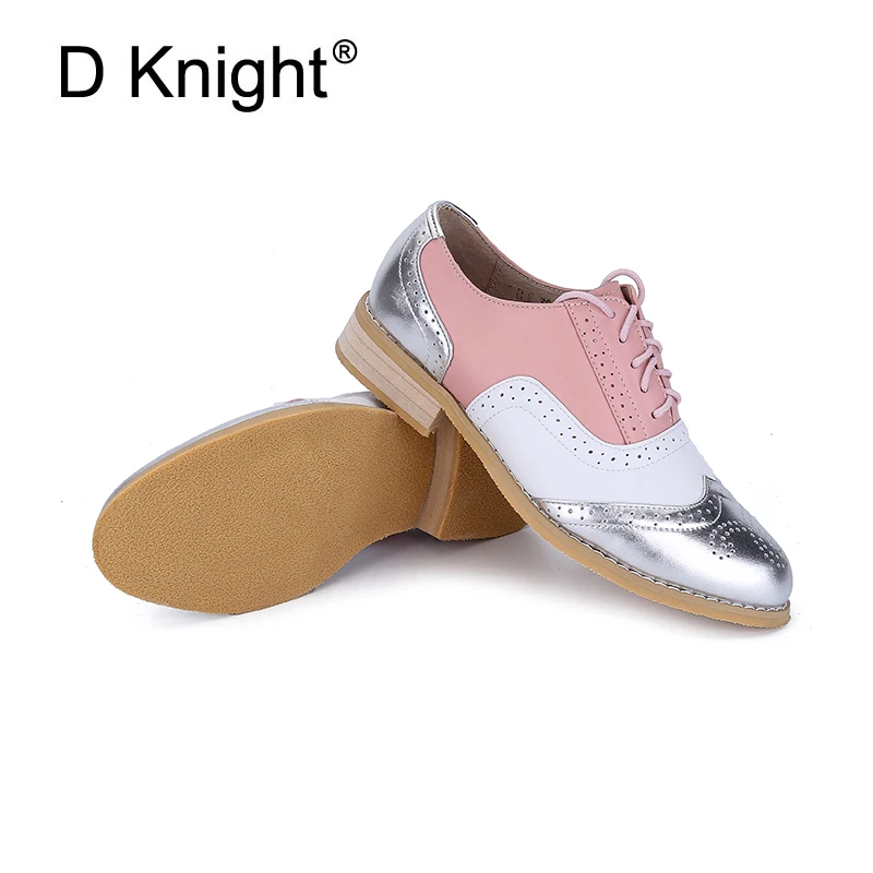 Handmade Women Genuine Full Grain Leather Oxfords Shoes Woman Big Size 32-43 Retro Flats Round Toe Brogue Oxford Shoes For Women