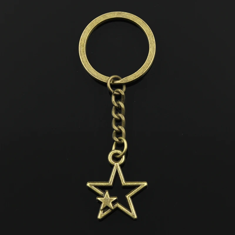 

Fashion 30mm Key Ring Metal Key Chain Keychain Jewelry Antique Bronze Silver Color Plated Hollow Double Star 27x21mm Pendant