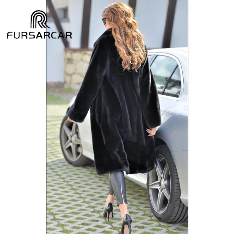 FURSARCAR Новая роскошная натуральная норка, шуба для женщин высокого качества, женская шуба из натурального меха норки с меховым воротником