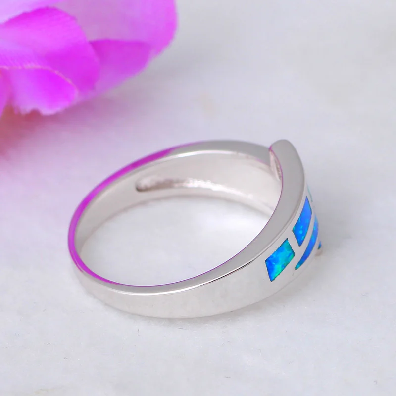 Кольца для вечеринок в простом стиле синие огненные опалы серебряные