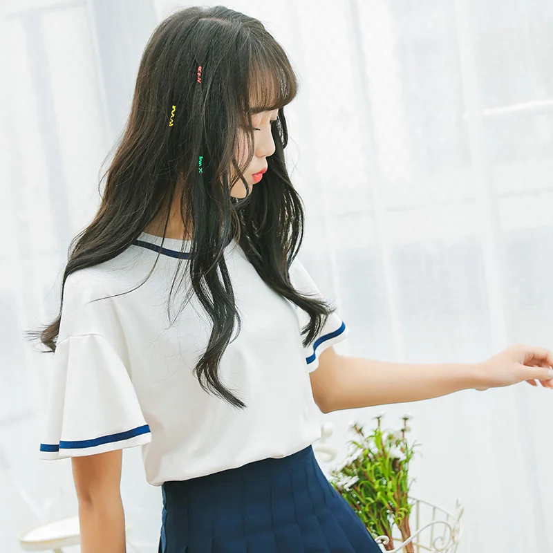 Ulzzang футболка в консервативном стиле топы для школьниц одежда летняя Kawaii рукав