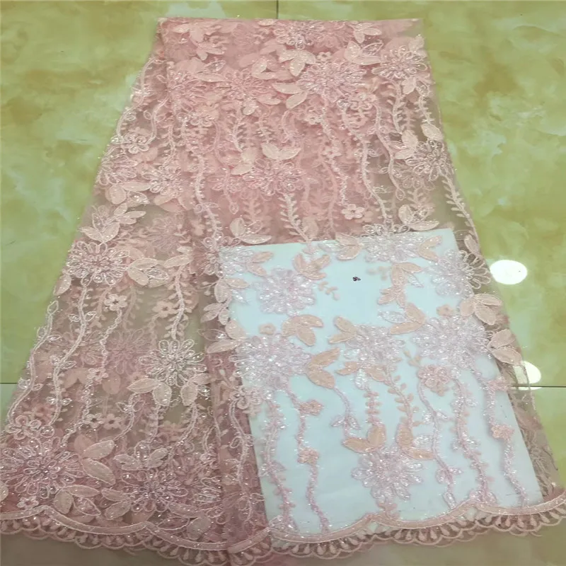 

Cassiel Latest African Lace Fabric 2019 High Quality African Tulle Lace French Laces Fabrics Pink Lace Trimmings For Sewing