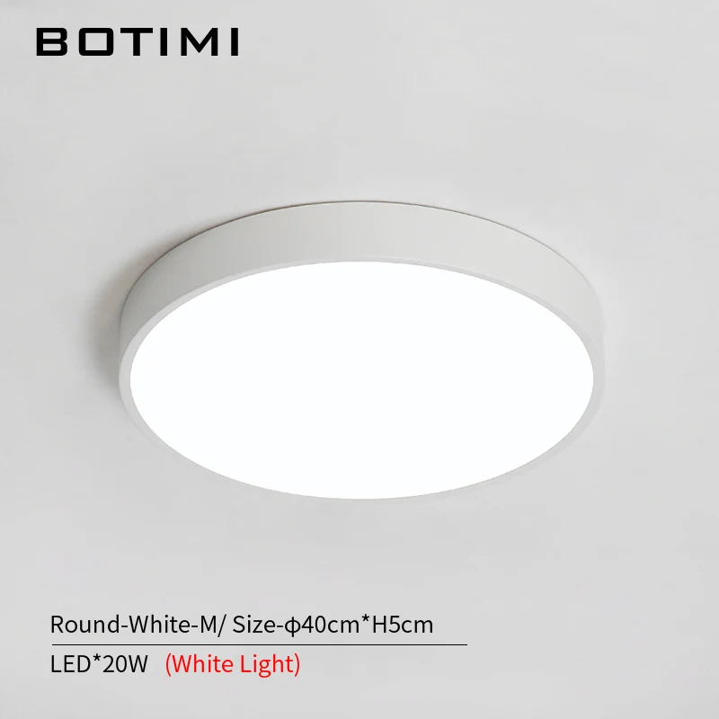 White-M-White light BOTIMI, современный круглый светодиодный потолочный светильник 220 В для гостиной, белый металлический потолочный светильник, черный потолочный светильник для спальни - Цвет корпуса: White-M-White light