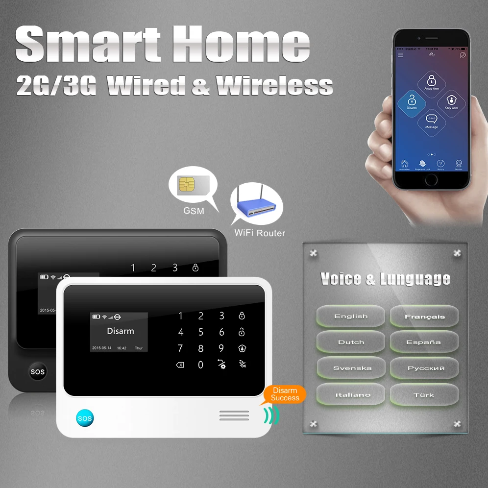 Беспроводная домашняя безопасность WIFI GSM GPRS система сигнализации приложение