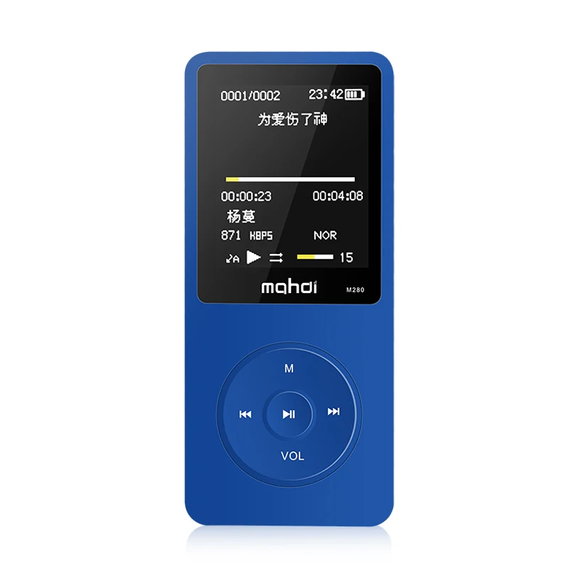 Синий Mahdi M280 Спортивный MP3 плеер, работающий портативный аудио Hi-Fi плеер, 8 ГБ, 1,8 дюйма, TFT экран, поддержка 128 ГБ, TF карта, FM радио, диктофон - Цвет: Синий