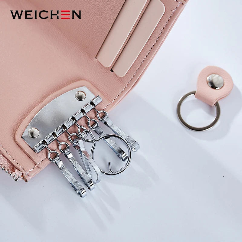 Женский кошелек для ключей WEICHEN однотонный из искусственной кожи на молнии чехол
