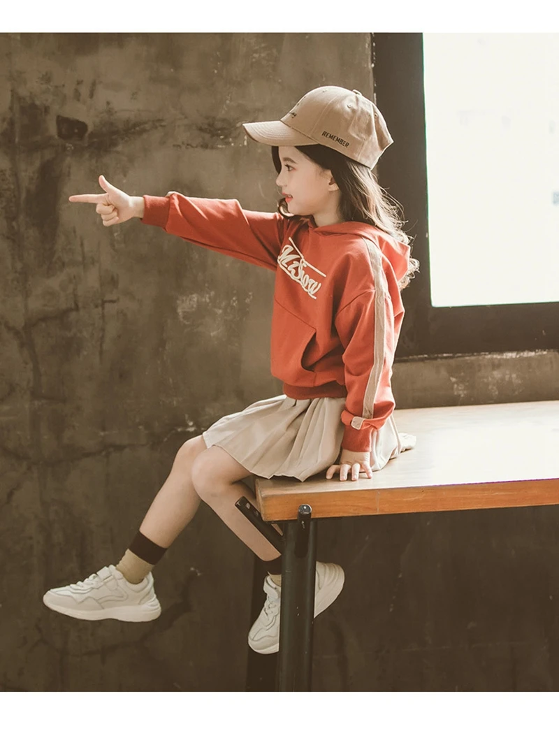 Autumn Clothes For Teenage Girls Of 8 Years Old Teen Clothing Set Skirts Girls Hoodies Kids Sweatshirt Cotton+Pleated Skirt Tide