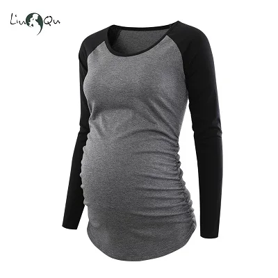 1 piece pic Комплект из 3 предметов, Женская туника для беременных, топы с длинными рукавами и оборками сбоку, Футболка для беременных, Одежда для беременных мам, топ с круглым вырезом - Цвет: 1 piece pic