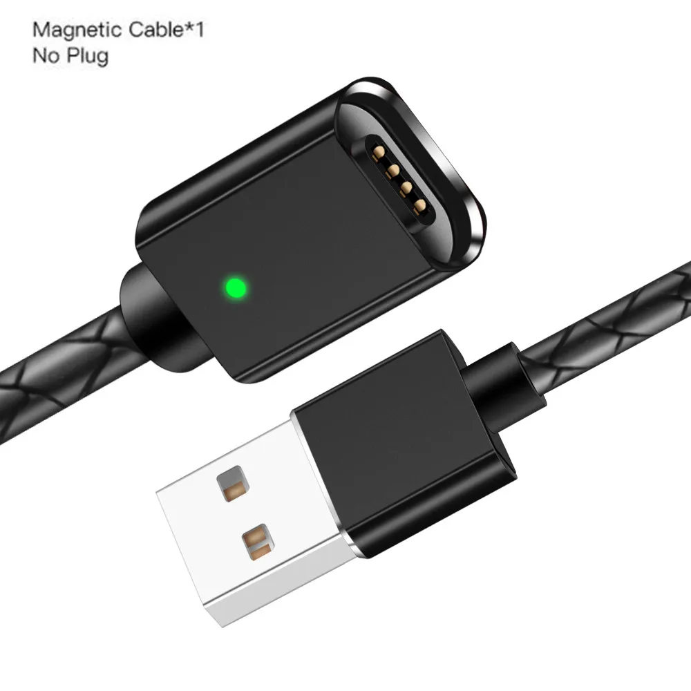Black 1m No Plug Магнитный usb-кабель Олаф 3А для iPhone type C, магнитный кабель для зарядки и передачи данных, Кабель Microusb для samsung Android, кабели для мобильных телефонов - Цвет: Black 1m No Plug