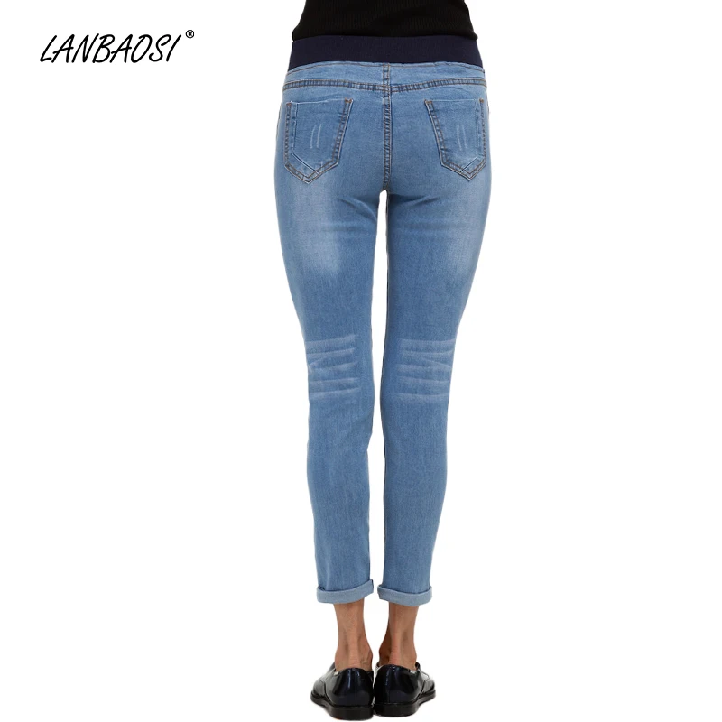 Женские джинсы с эластичным поясом LANBAOSI повседневные обтягивающие джинсовые
