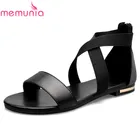 Босоножки женские кожаные, на плоской подошве, черные, на молнии, лето, 2020