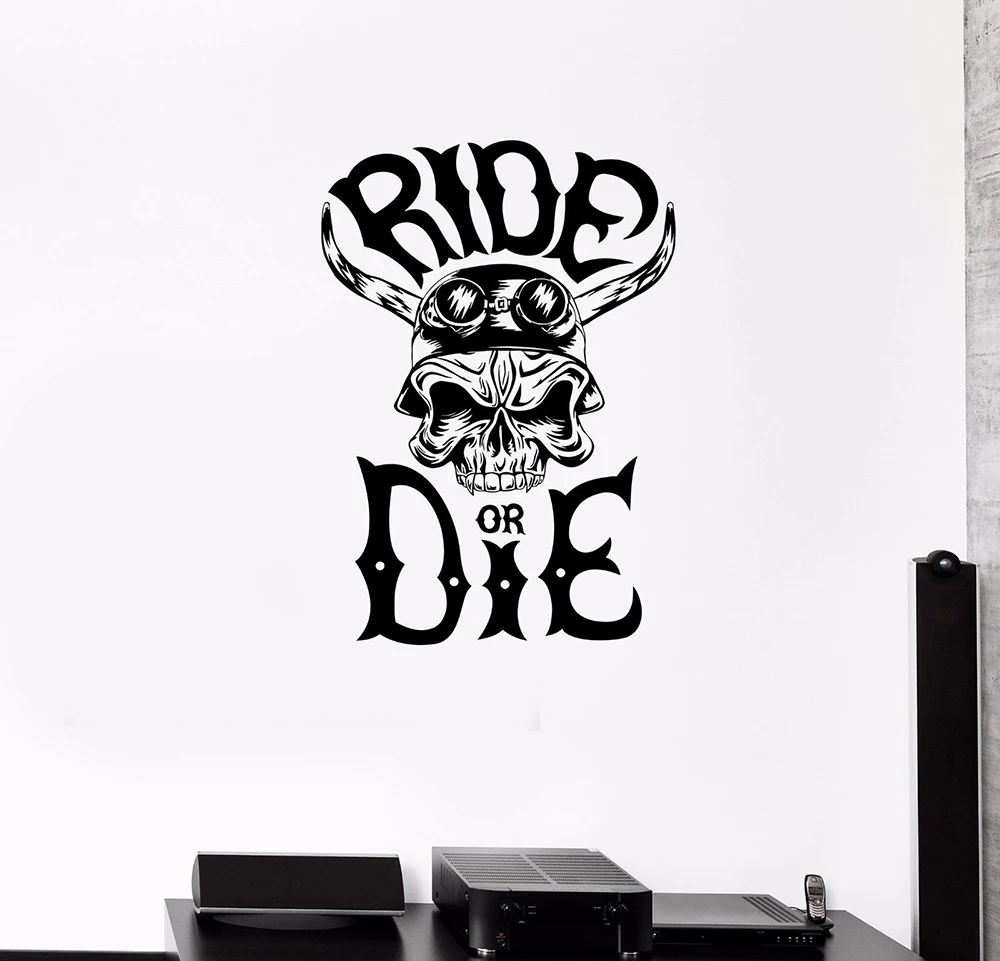 

Man Cave Garage Wall Decor Decal Skeleton Skull Racer Road Driver Horn Ride Vinyl Stickers Removable Home Decoration Mural D653