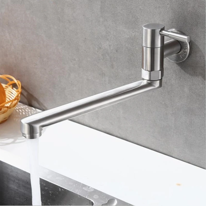 1pc Kitchen Single Cold Faucet 304 Stainless Steel Into The Wall Pool Fast Open Faucet Stove With Long Tap Bibcocks