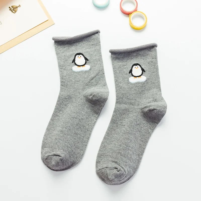 Penguin 1 пара, модные, в японском стиле, шикарные, с рисунком фламинго, альпаки, пингвина, енота, женские забавные носки, весна-лето, Прямая поставка - Цвет: Penguin