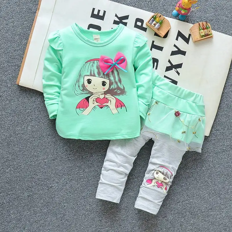 Baby Girl Clothes 2018 Cartoon Long Sleeved T-shirt Tops + Pants 2PCS Outfit Children Infant Clothing Kids Bebes Jogging Suits | Детская