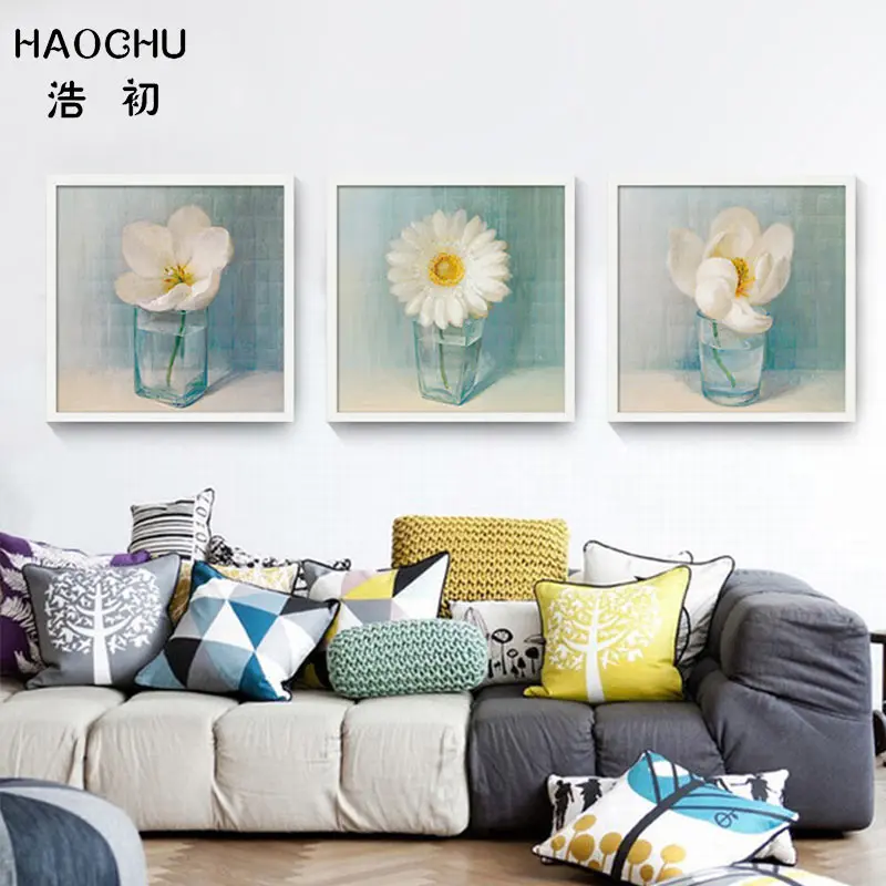HAOCHU Nordic голубые вазы Gardenia Lilies Daisies холст живопись свежий настенный Декор картина