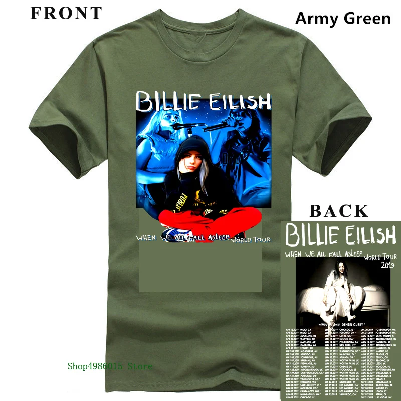 Армейский зеленый Футболка Billie Eilish World Tour с Spcl гость Дензел Карри концертная футболка хлопковая футболка с короткими рукавами - Цвет: Армейский зеленый