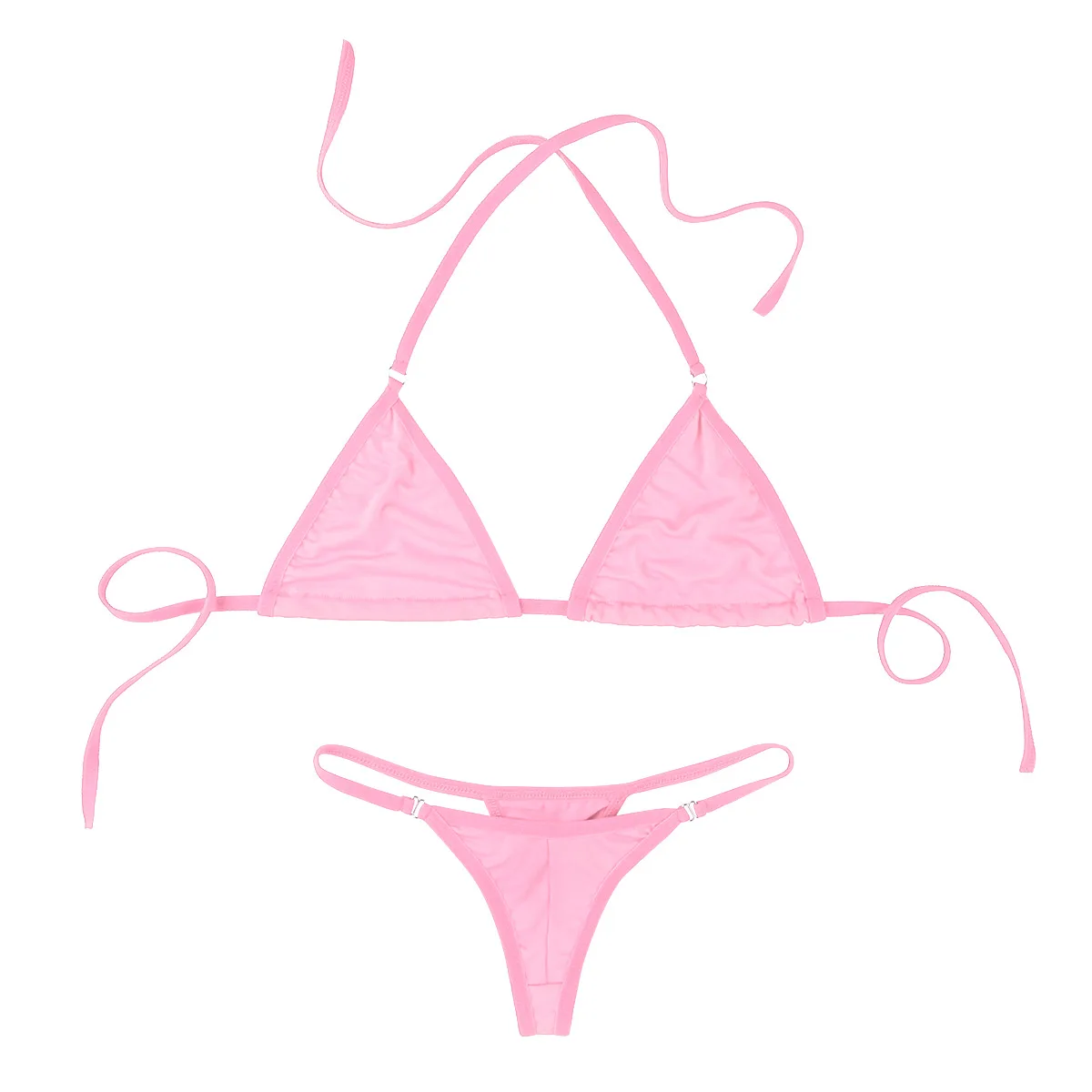 TiaoBug Women Sexy Lingerie Set Halter Mini Micro Bikini Bra Tops with G Strings Thong Briefs Tanga Underwear Swimsuit Beachwear