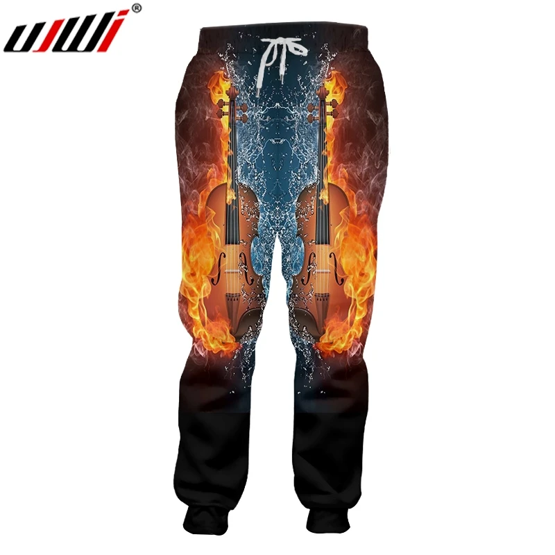 

UJWI Men's New Cool Dropshipping Sweatpants 3D Printed Creative Flame Violin Stitching Vortex Clothing Man Spandex Pants
