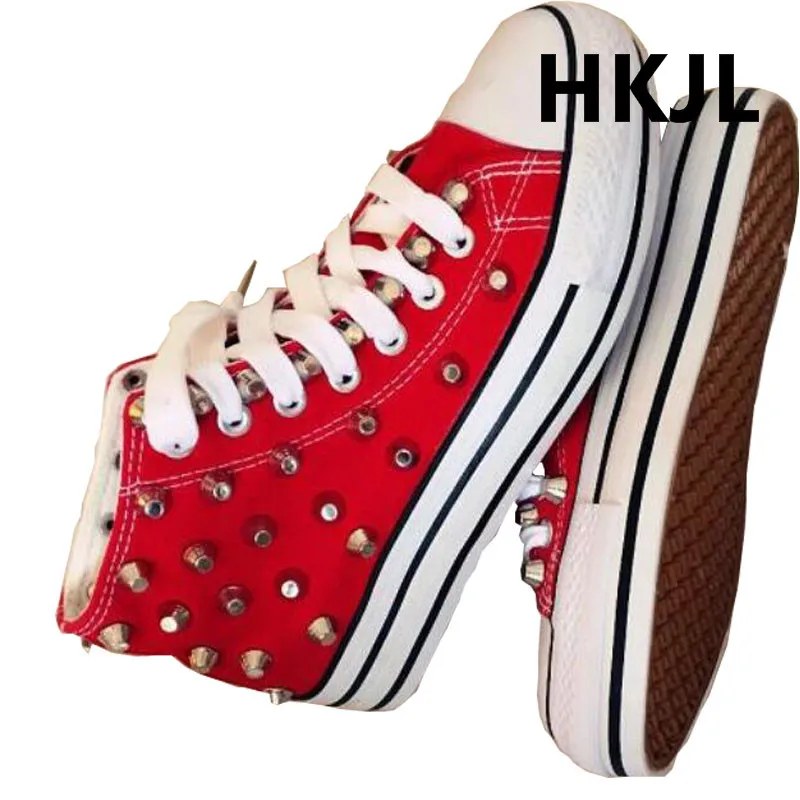 HKJL/Новинка 2019 креативная парусиновая обувь на платформе с заклепками плоской