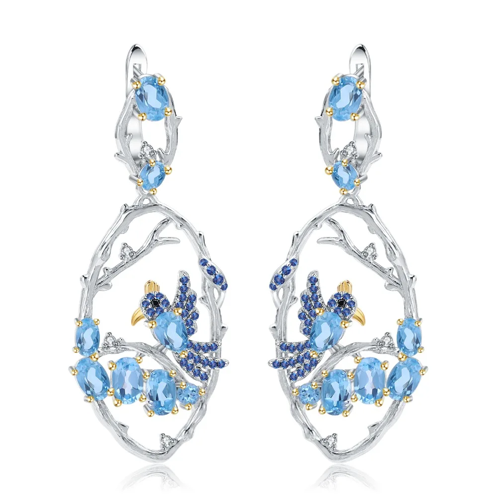 Серьги женские из серебра 925 пробы с натуральным голубым топазом