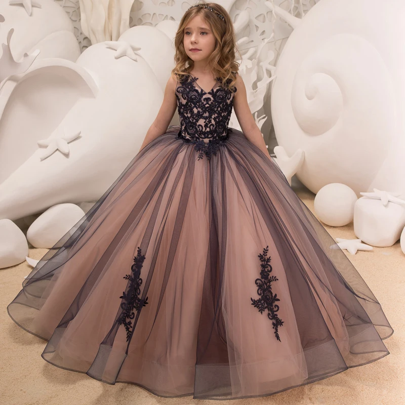 

New Children's Dresses Princess Skirt Girls Ball Gown Yarn Flower Piano Performing Dresses Custom Made Evening Dresses