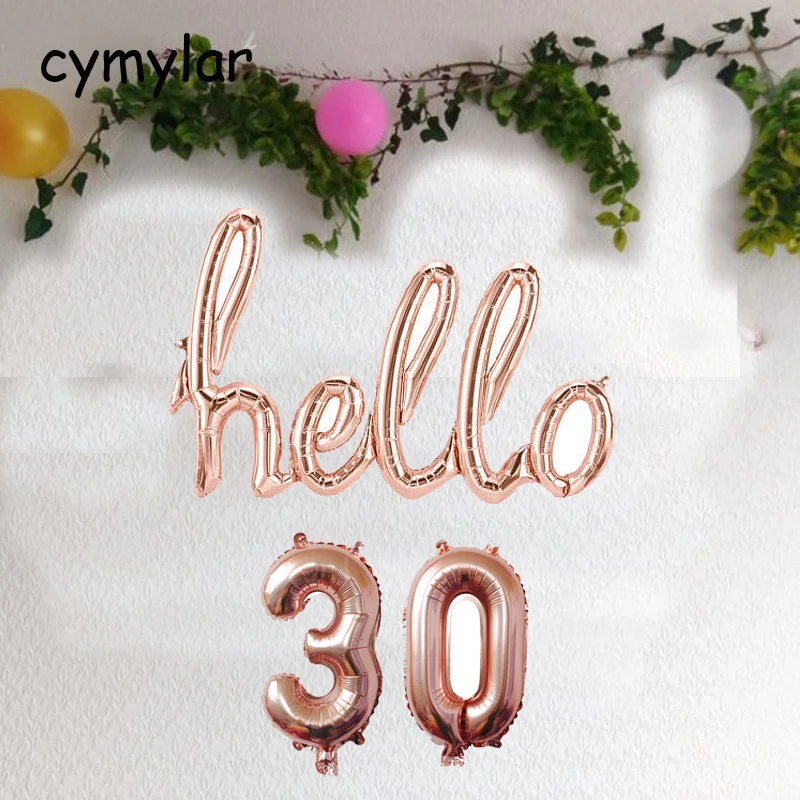 Hello 30 40 50 розовое золото скрипт фольги воздушный шар Hello Baby 30 воздушный шар номера 30th декор для вечеринки в честь Дня Рождения пол раскрывает детский душ