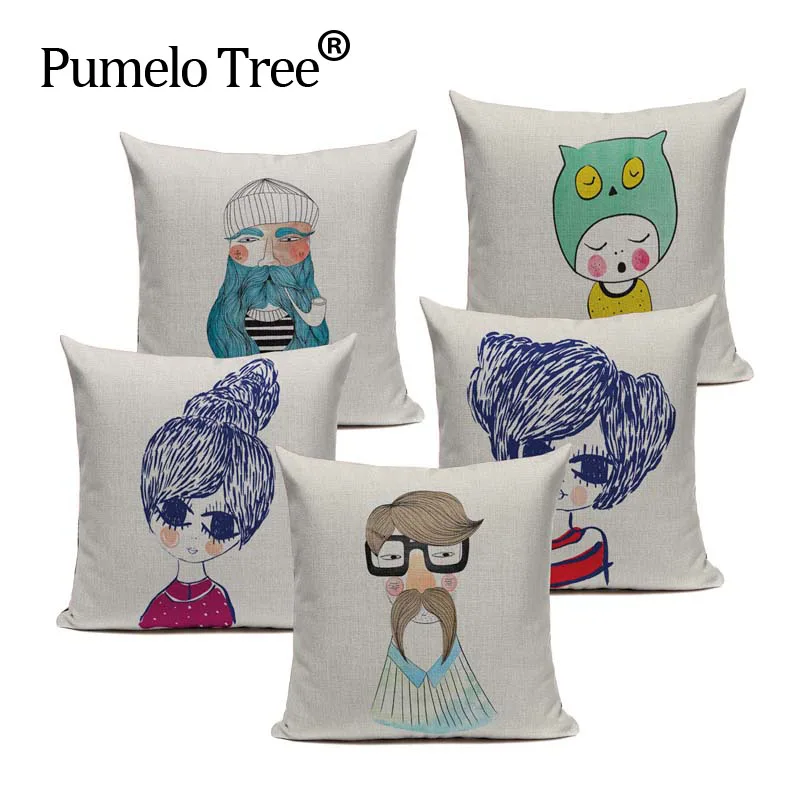 Креативная наволочка для девочек подушки из хлопка и льна чехол 45x45 см дивана