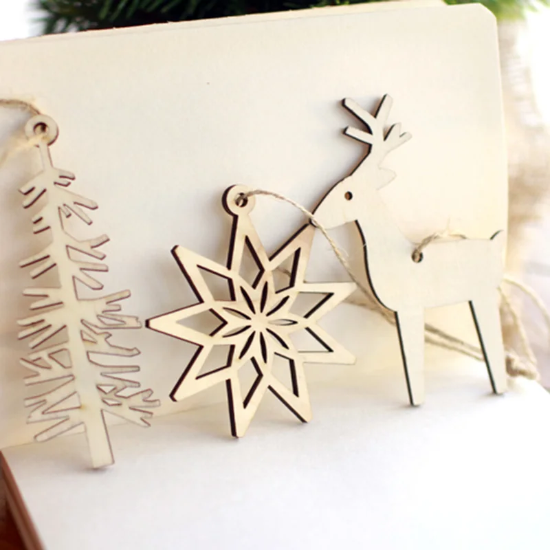 3 шт./лот рождественские снежинки дерево и колокольчик Деревянные Подвески