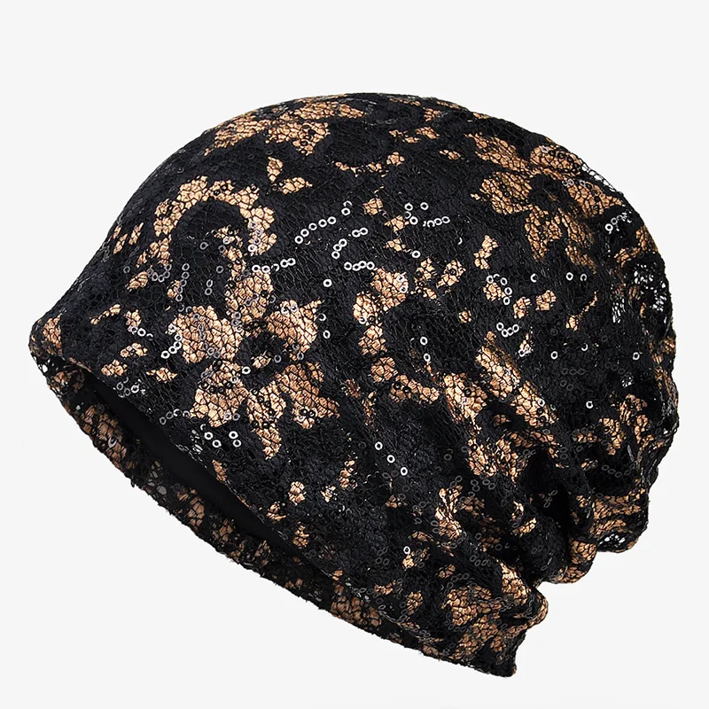 НОВАЯ тонкая женская кружевная шляпа тюрбан летняя дышащая Кепка с блестками