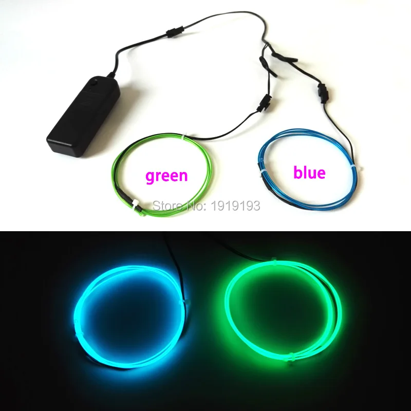 

Hot sales 1Meter x 2pieces 1.3mm Led Neon thread light Powered by 2AA 3V EL driver Flexible LED Strip EL Wire Rope Tube