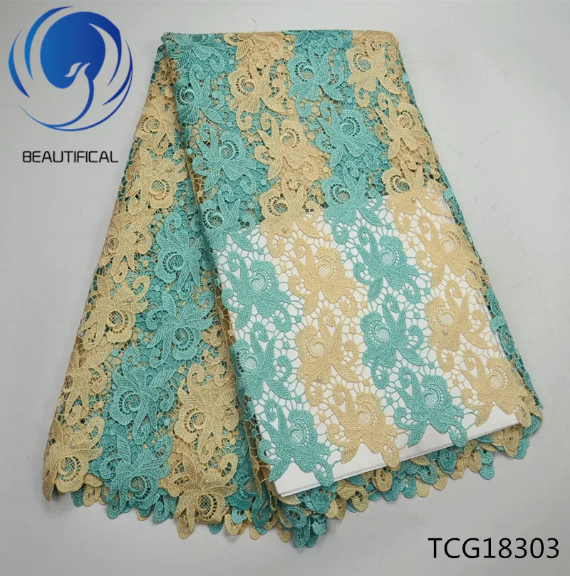 Beautifical Embroidery Cord lace guipure fabric New Arrival African water soluble for bridal clohes 5yards TCG183 | Дом и сад