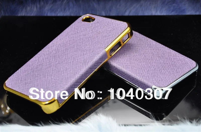 Luxury Gold/Silver Chrome Leather Case For iPhone 4 4S 4G Back Cover with PU Skin Electroplating process case Free Shipping |