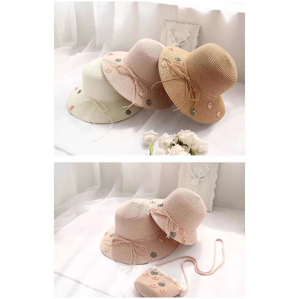 Комплект из 2 предметов соломенная шляпа и сумка детский летний складывающийся