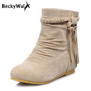 Женские повседневные ботильоны с бахромой, на плоской подошве, со скрытой платформой, большие размеры 34-43, WSH2245, для осени и зимы