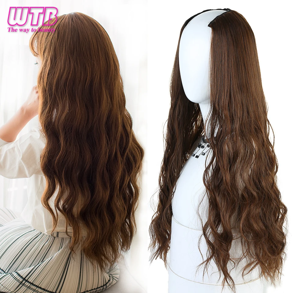 WTB Synthetic Long Wavy Curly U-Shaped Half Wig for Women 24