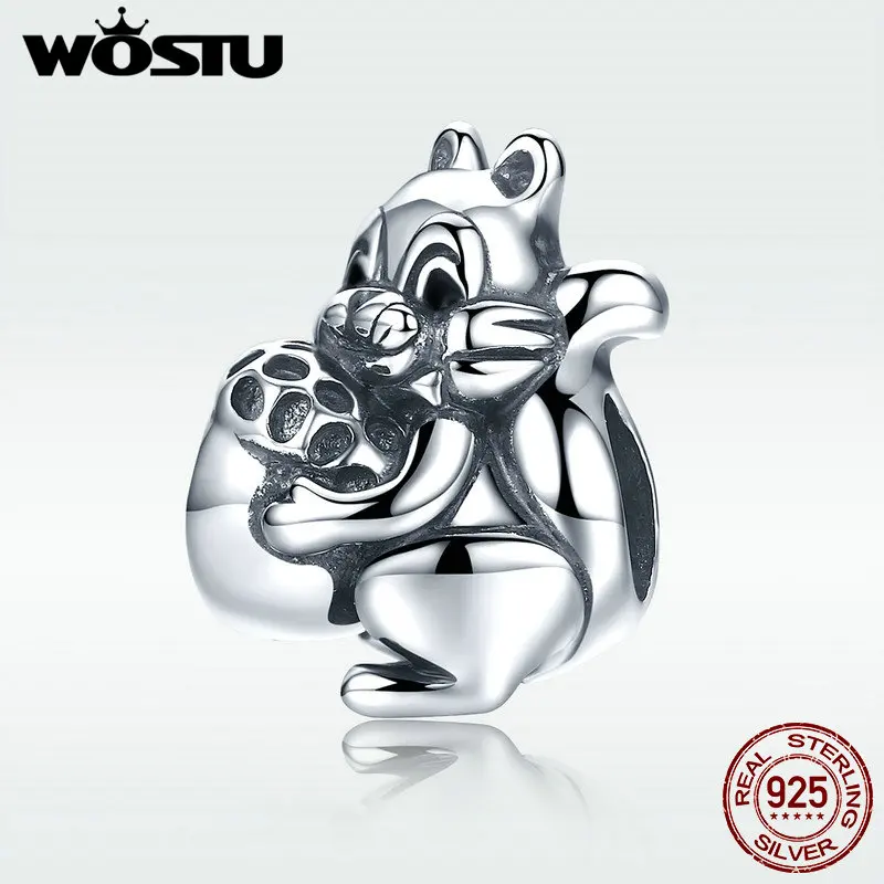 WOSTU 925 стерлингового серебра Симпатичные белки животных Бусины Подходят