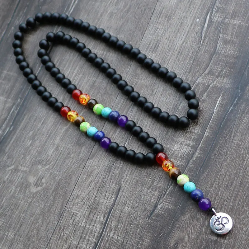 Fashion Women Jewelry Long Necklace Ohm Nature Stone Pendant Meditation Bead Yoga 7 Chakra | Украшения и аксессуары