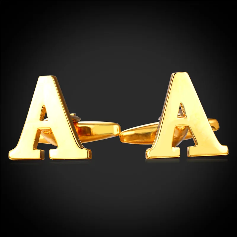 Запонки с надписью A мужские металлические высокого качества золотистого цвета