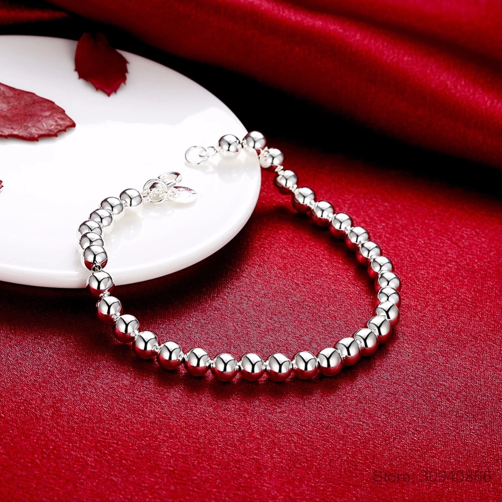 925 Sterling Silver Bracelet Lucky Round Prayer 6MM Beads Bracelets& Bangles For Men and Women Jewelry S-B29
